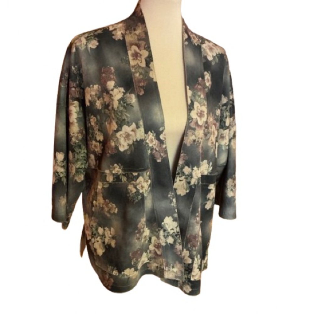 Anthropologie Solitaire floral suede cloth cover up jacket